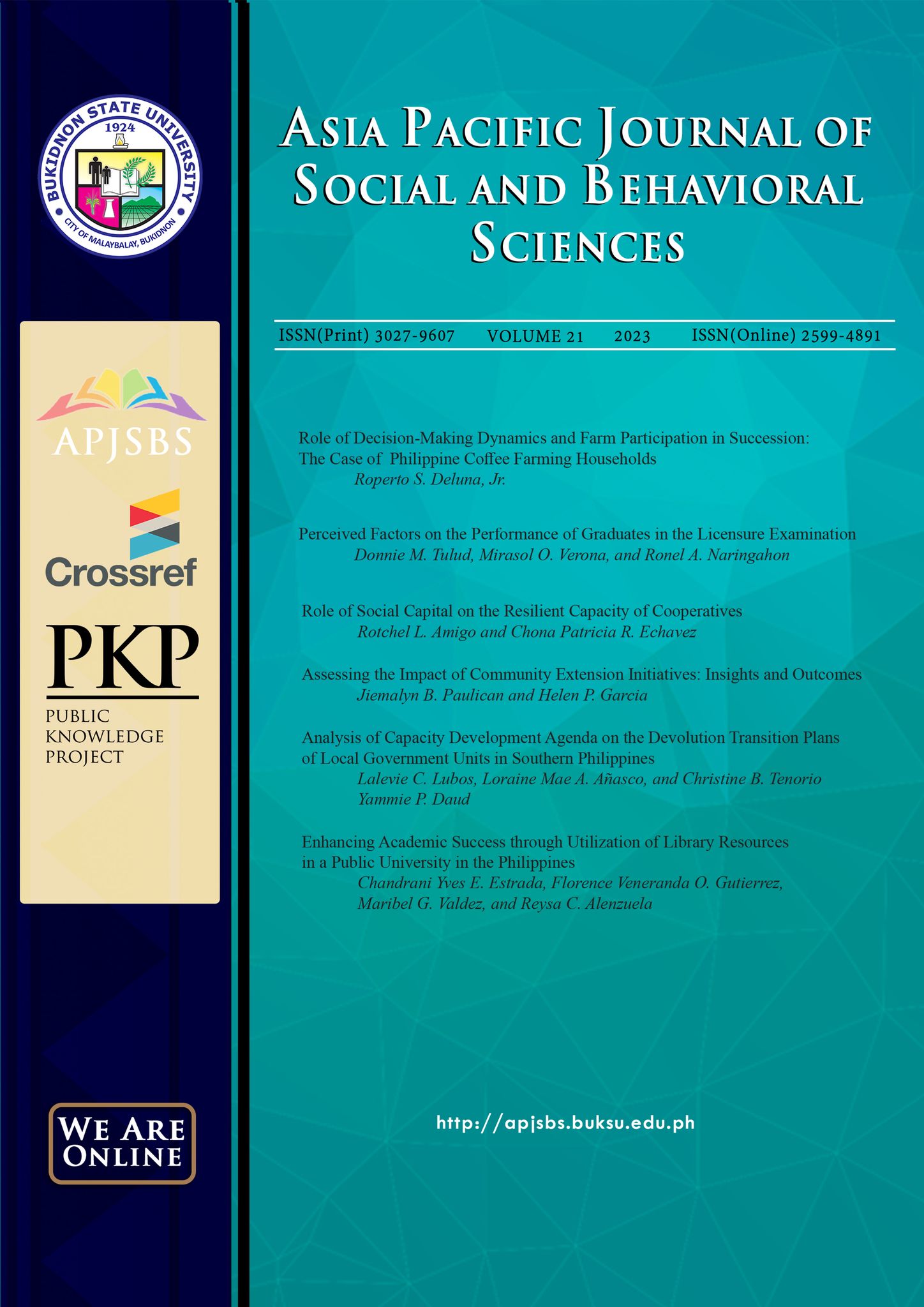 					View Vol. 21 (2023): Asia Pacific Journal of Social and Behavioral Sciences
				